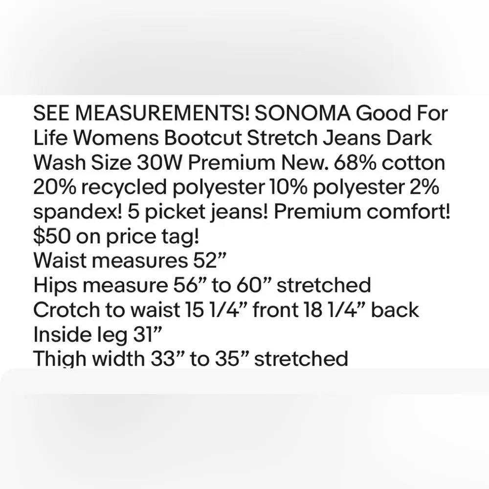 SONOMA Good For Life Womens Bootcut Stretch Jeans Dark Wash Size 30W Premium New - Image 4
