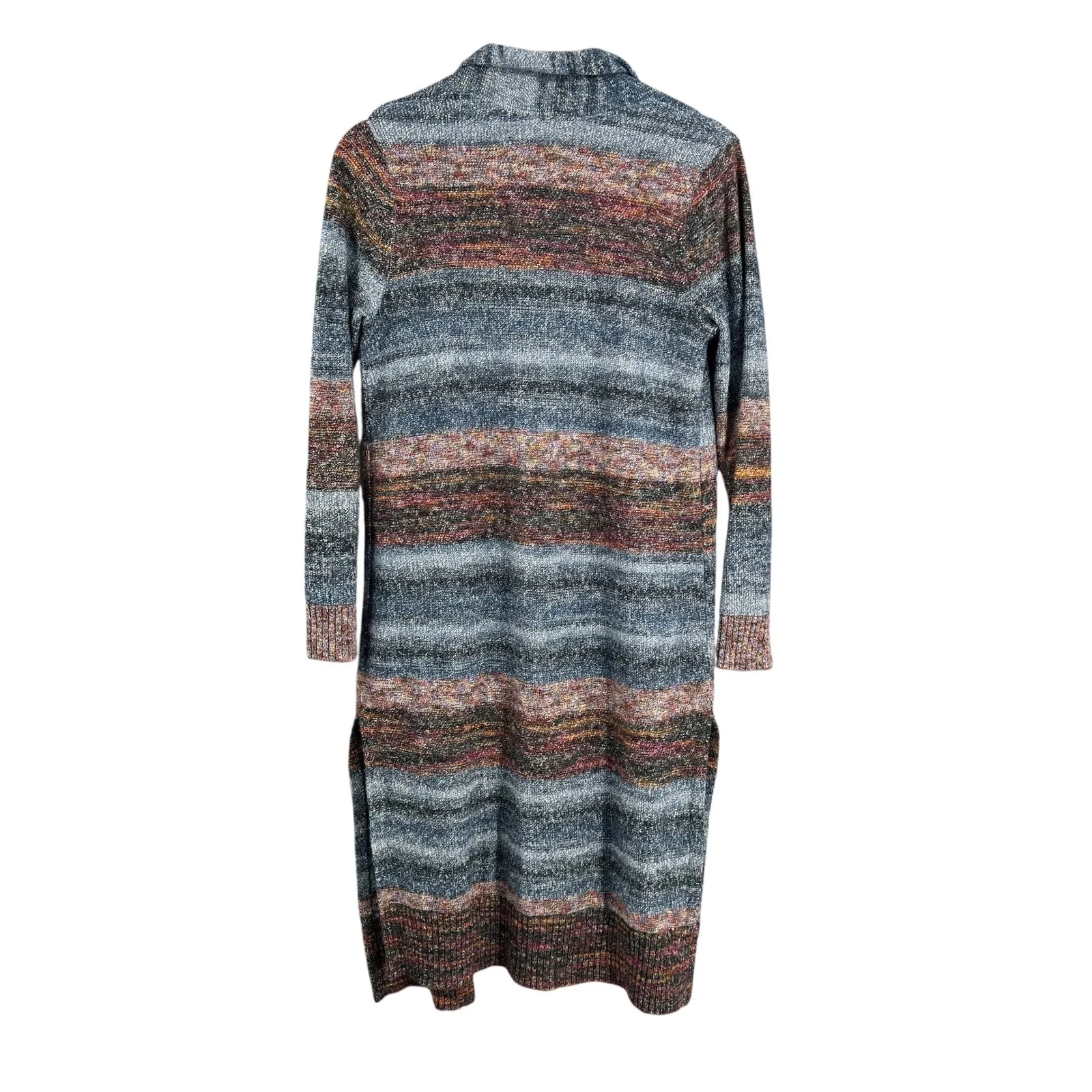 J Jill XS Duster Cardigan Sweater Striped Knit Open Front Multicolor Boho Casual Blue - Image 2