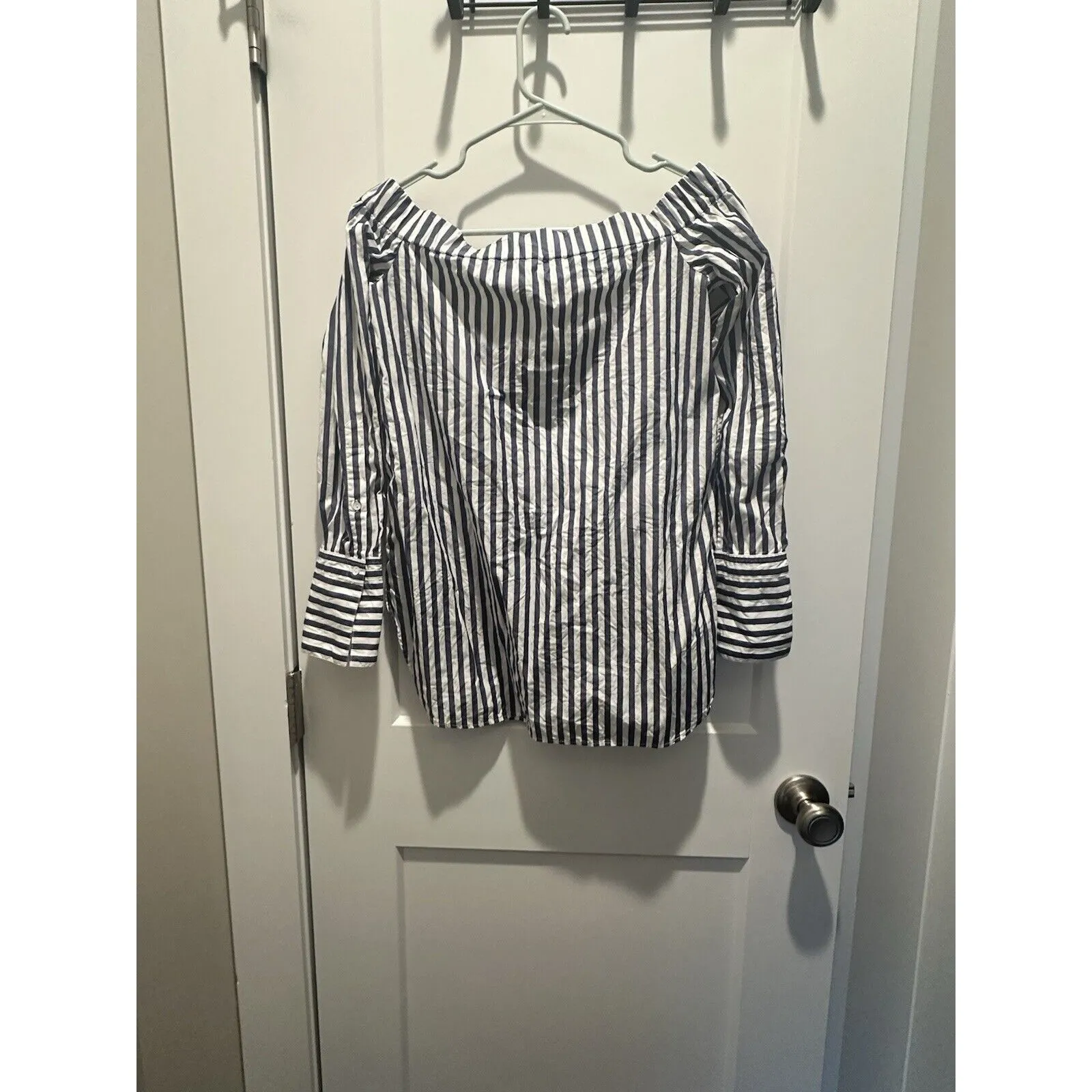 Women’s RAG & BONE | off the shoulder  striped Cotton Blue White  top XS USA - Image 5