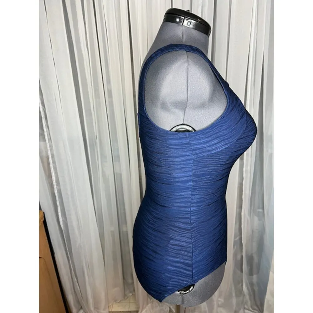 Christina one piece swimsuit Vintage textured waves square neck navy - Image 6