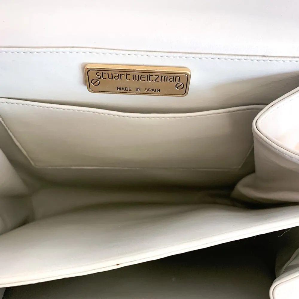 Stuart Weitzman Boxy Pearl Flat and Chain Crossbody Bag Purse White Gold Small - Image 10