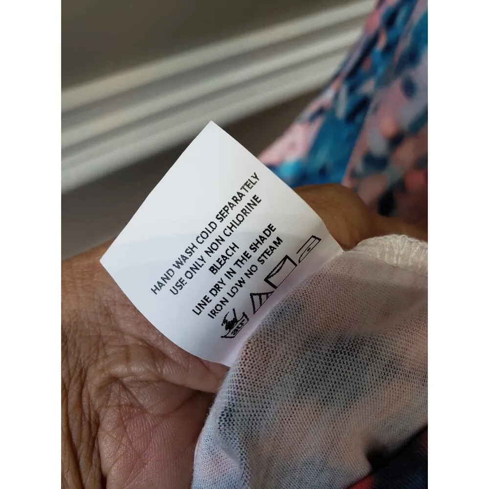 Women L Pink Blue Abstract Print Sleeveless V - Image 10