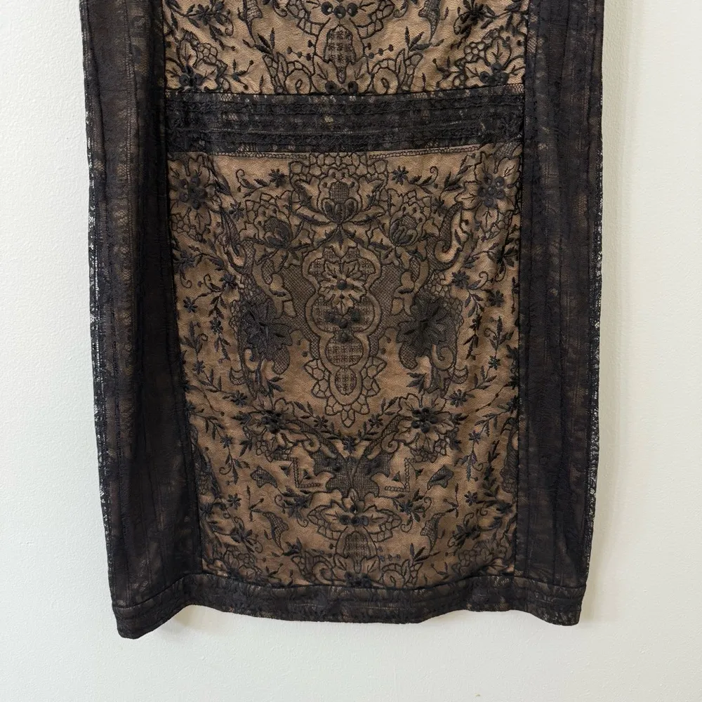 {16} Tadashi Shoji Embroidered Lace Cap Sleeve Sheath Dress in Black Nude - Image 4