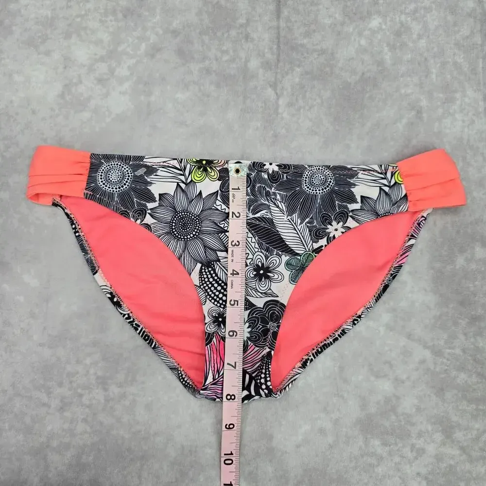 Maui and Sons Black White‎ Pink Floral Cheeky Medium Bikini Bottom Swimwear - Image 4