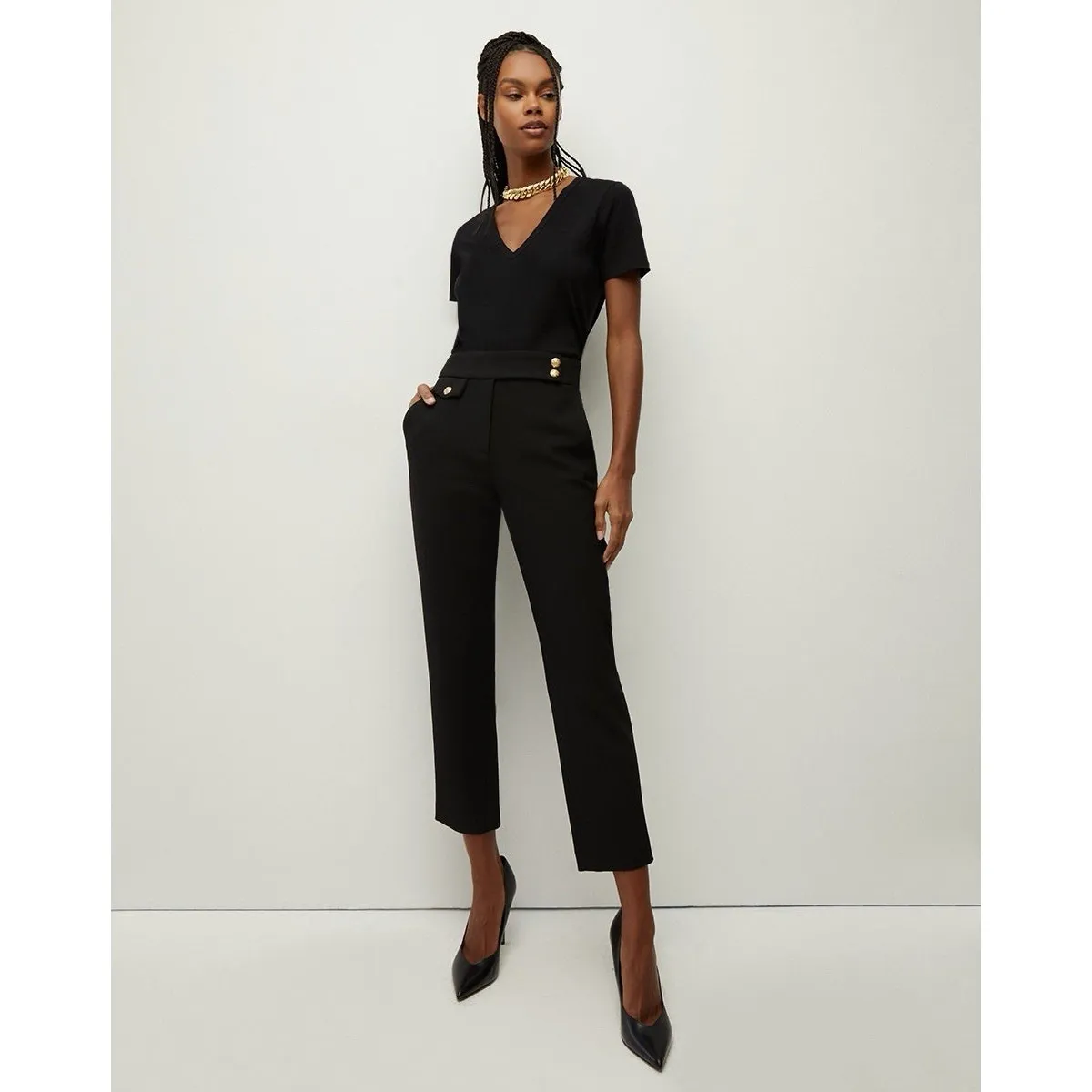 Veronica Beard Jeans Womens Cindy V-Neck T-Shirt Size L Black 100% Pima Cotton - Image 2