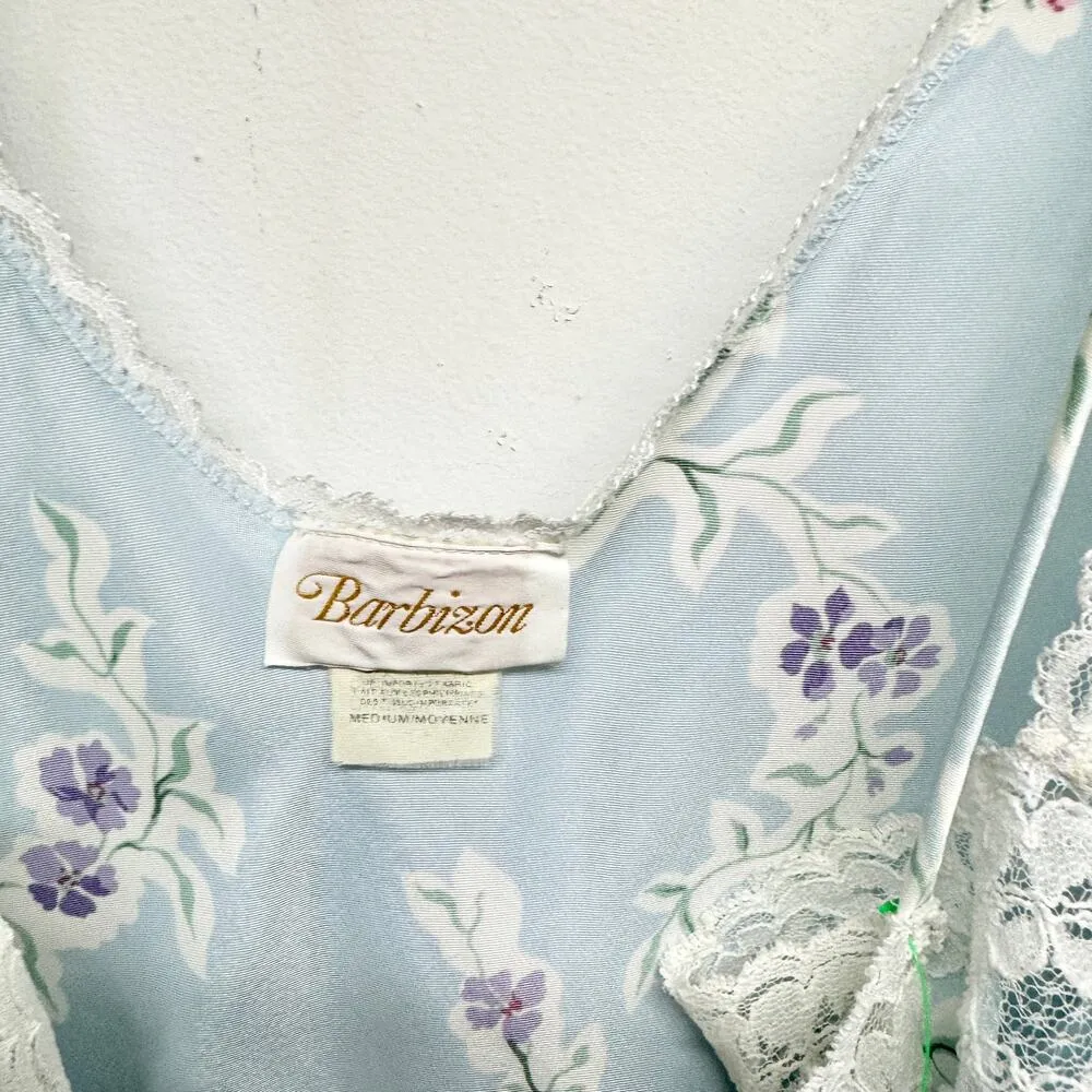 Vintage Barbizon Women Light Blue Floral Lace Slip Nightgown Mini Dress Medium - Image 2