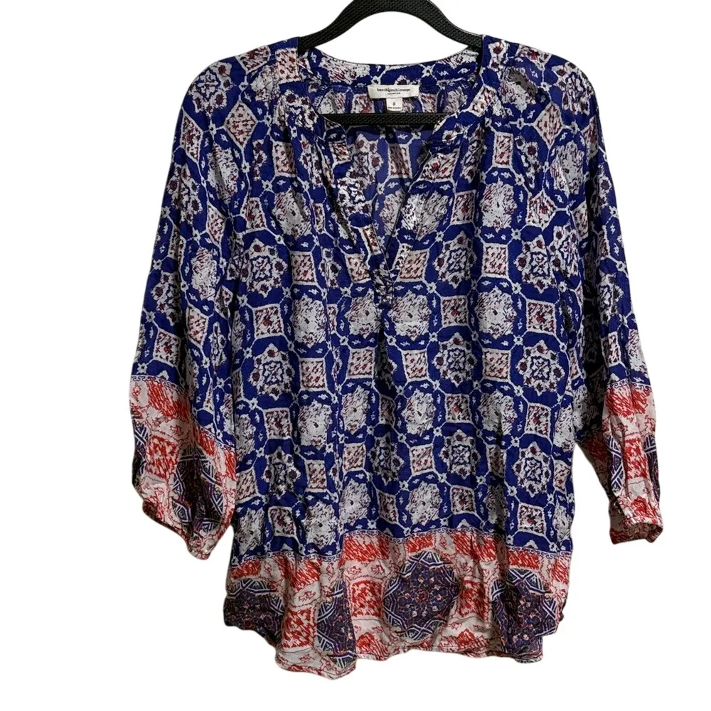 Beach Lunch Lounge Collection Women Size S Blue White Floral Print Tunic Top - Image 2