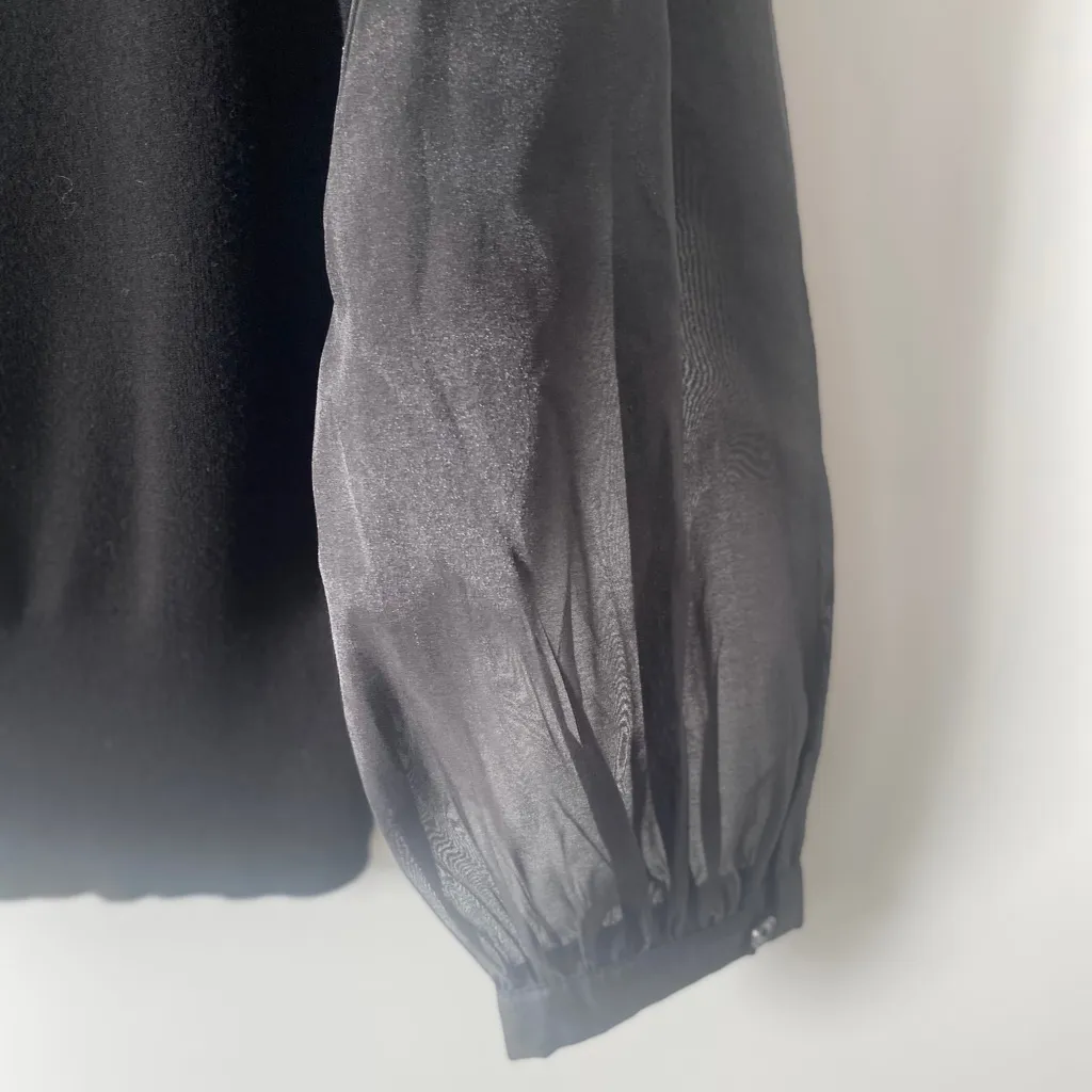 Talbots Black Knit V-Neck Sweater Women’s XL Woven Sheer Puff Sleeves Dressy - Image 10