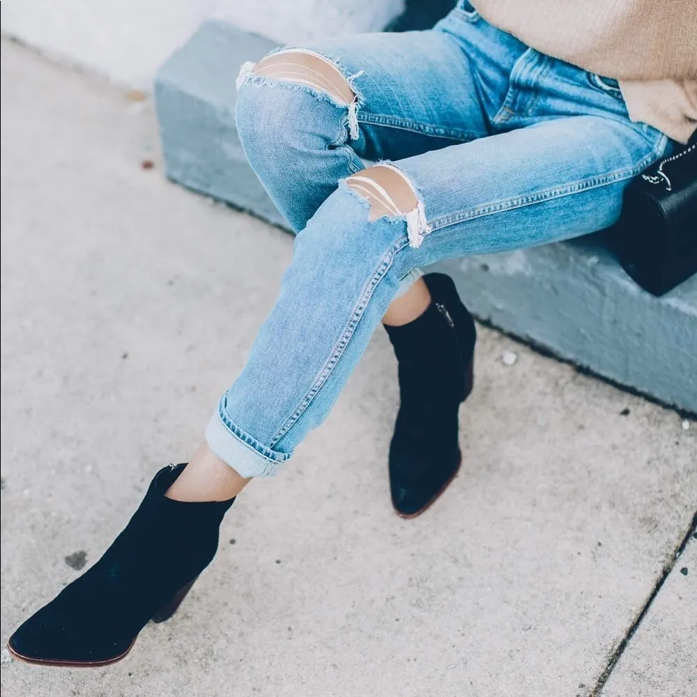 Sam Edelman • Blake suede bootie black leather heeled ankle boot pointed toe - Image 2