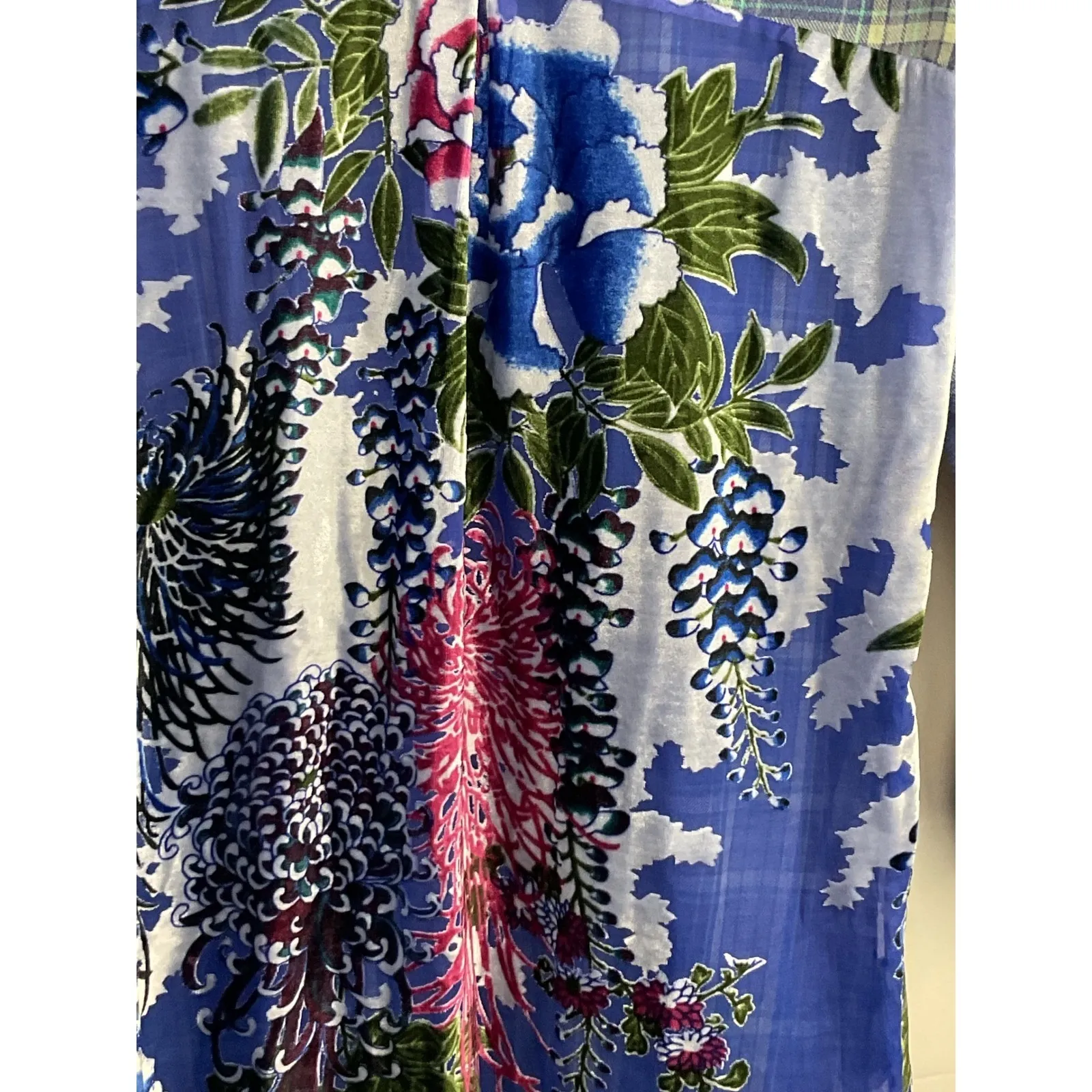 Aratta Silent Journey Blue Plaid Floral Patchwork Long Sleeve Shirt Dress L Size L - Image 3