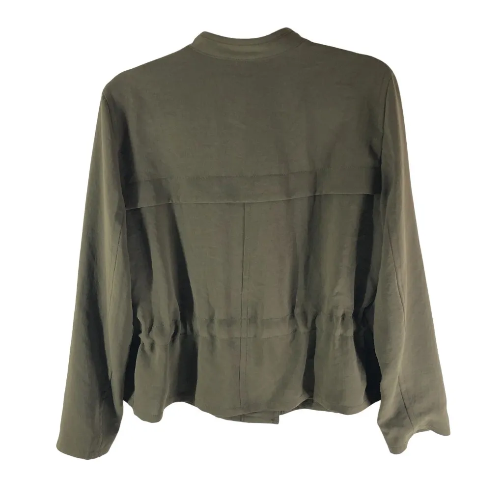Club Monaco Womens Jacket Lightweight Cinch Waist Chest Pockets Olive Green M - Image 2