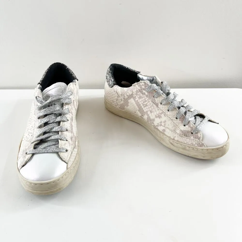 P448 John Low Top Sunset Snake Glitter Heel Lace Up Skateboarding Sneakers White - Image 5