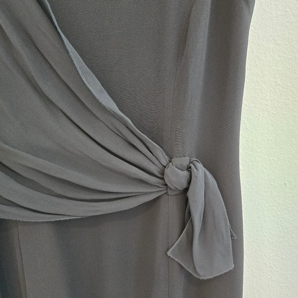 Giorgio Armani Black Front Cross Over Sleeveless Silk Dress Size 44 Italy Large - Image 6