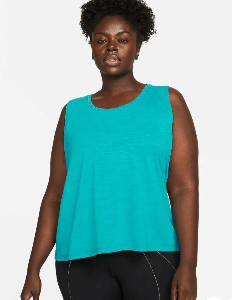 NWT Nike Yoga Dri-FIT Women's Metallic Trim Tank (Plus Size) IN AQUA - Image 2