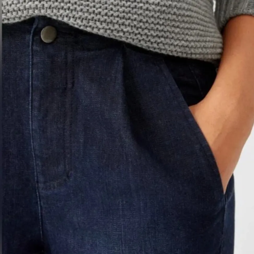 Eileen Fisher Organic Cotton Denim Jean Barrel Tapered Ankle‎ Pant Indigo Blue 0 - Image 2