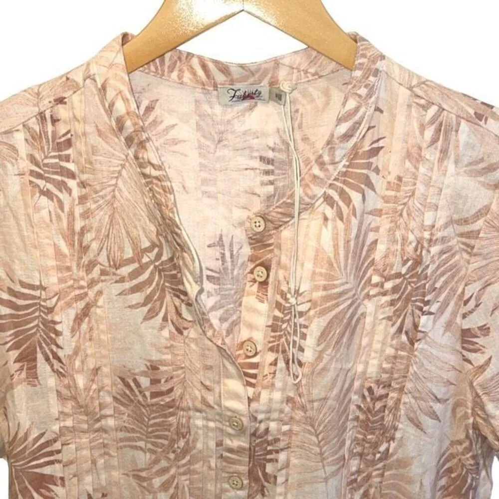 Faherty Womens Palm Print Cuffed Pintuck Gemina Linen Shift Dress Tan Medium NWO - Image 4