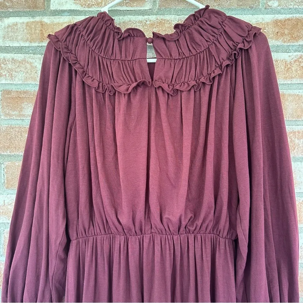 Ann Taylor Burgundy Long Sleeve Dress Ruffle NEW Women’s XS Stretchy - Image 8