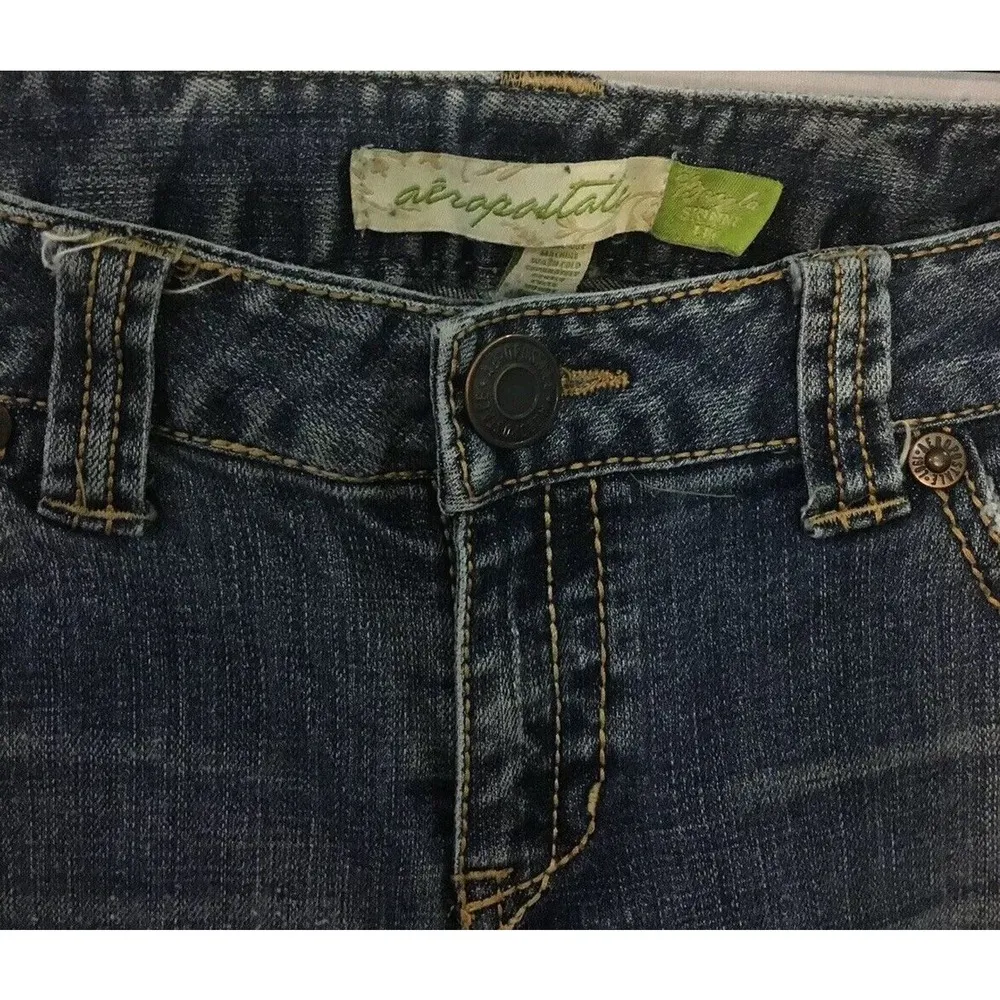 Juniors Aeropostale Bayla Skinny Leg Y2K Jeans Medium Denim Wash Distressed 5/6 - Image 2