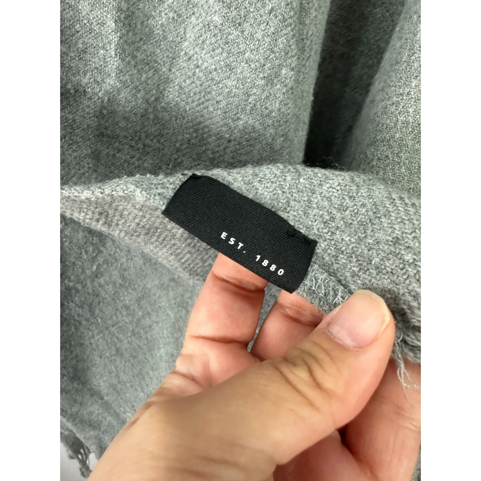 Fraas Gray Fringe Shawl Wrap Poncho Boho Minimalist Cozy Cottagecore Preppy Chic - Image 5