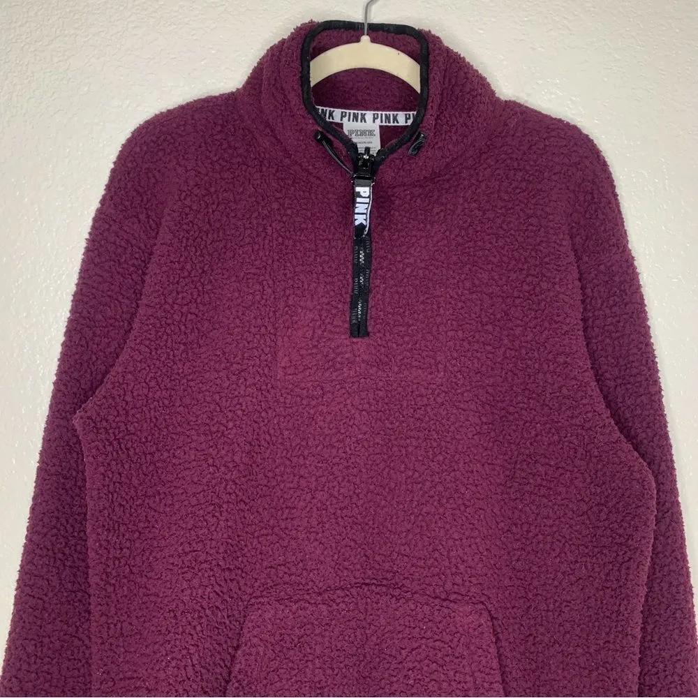 PINK Victoria’s Secret Quarter Zip Sherpa Fleece Pullover Sweatshirt - Image 3