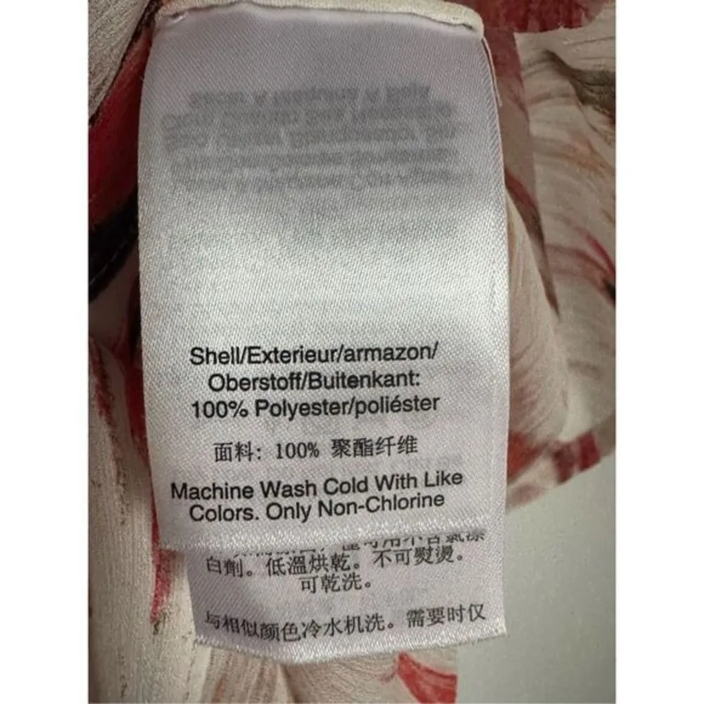 DKNY Women's Sheer Abstract Chiffon Dolman Sleeve Button Top sz S Artsy Beachy - Image 4