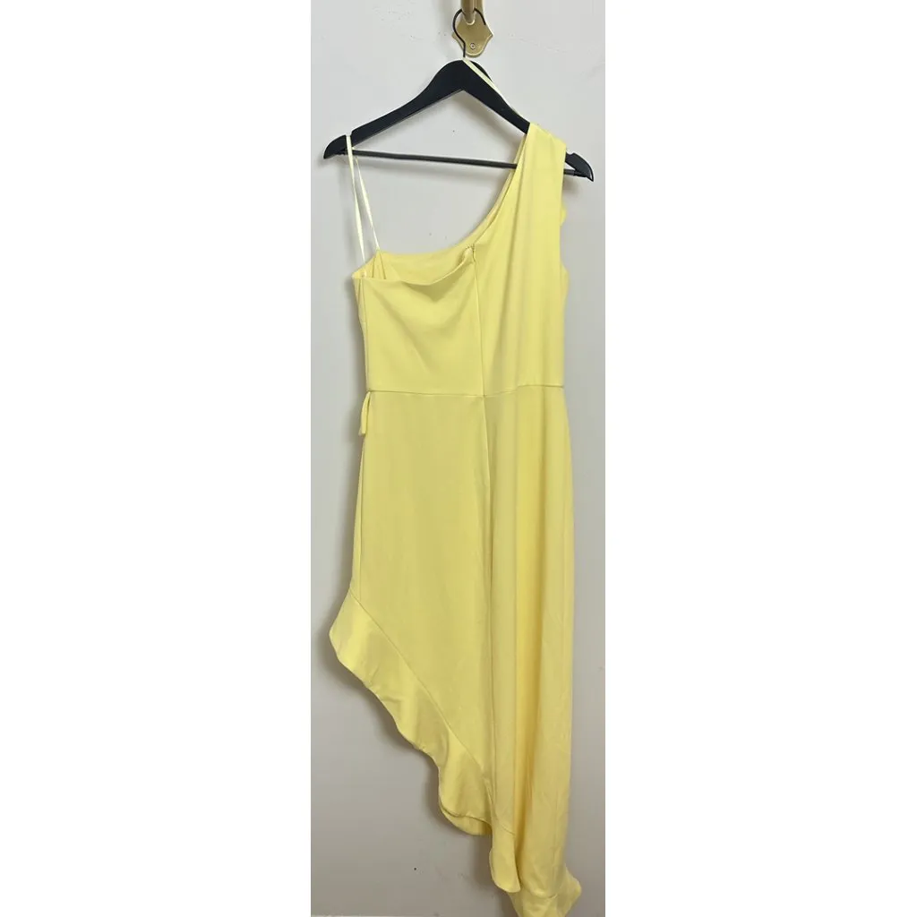 BETSY & ADAM Ruffle One-Shoulder Cocktail Dress in Lemon Size US 12 - Image 7
