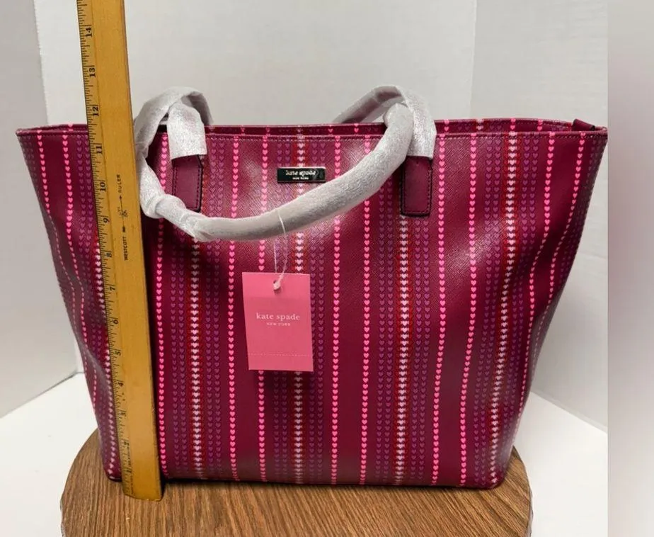 Kate Spade Shore Street Heart Stripe Margaretta Carryall Burgundy Tote Bag NWT - Image 14