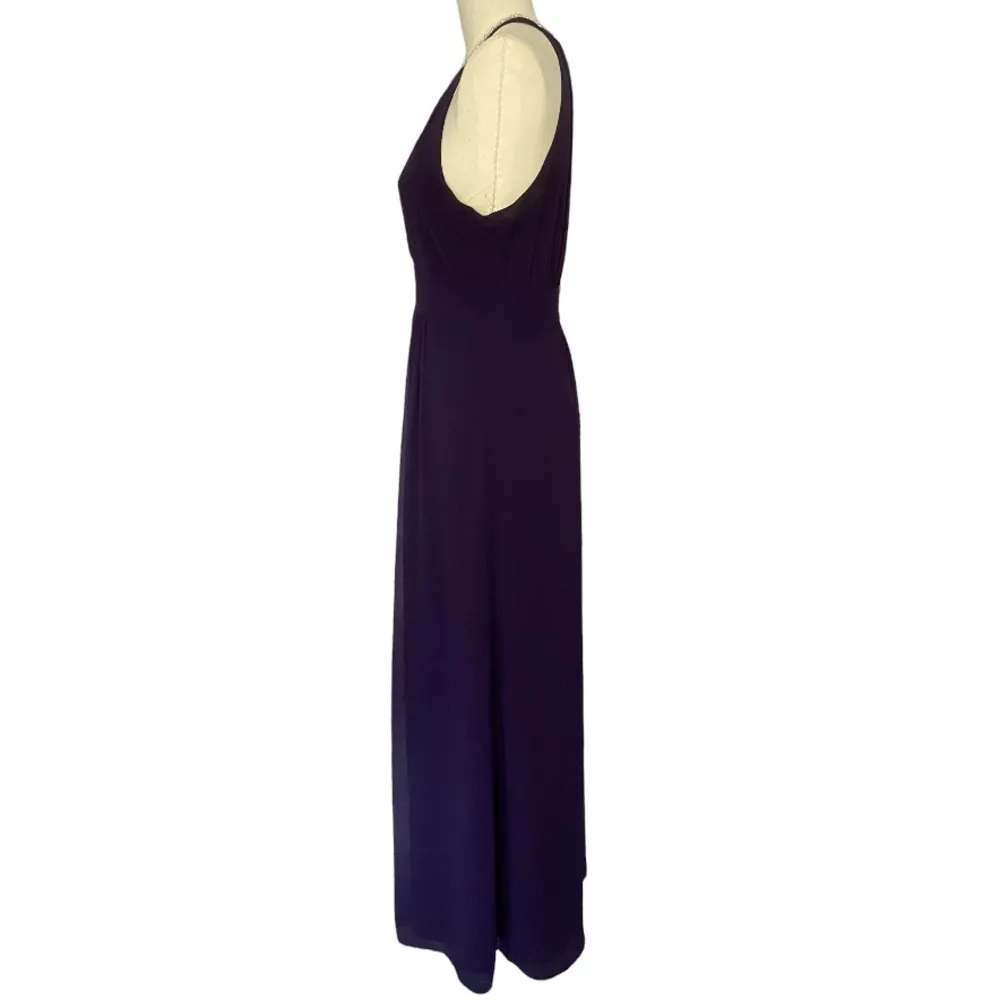 Purple Chiffon Beaded Keyhole Halter Maxi Dress Gown size Large bridesmaid - Image 2
