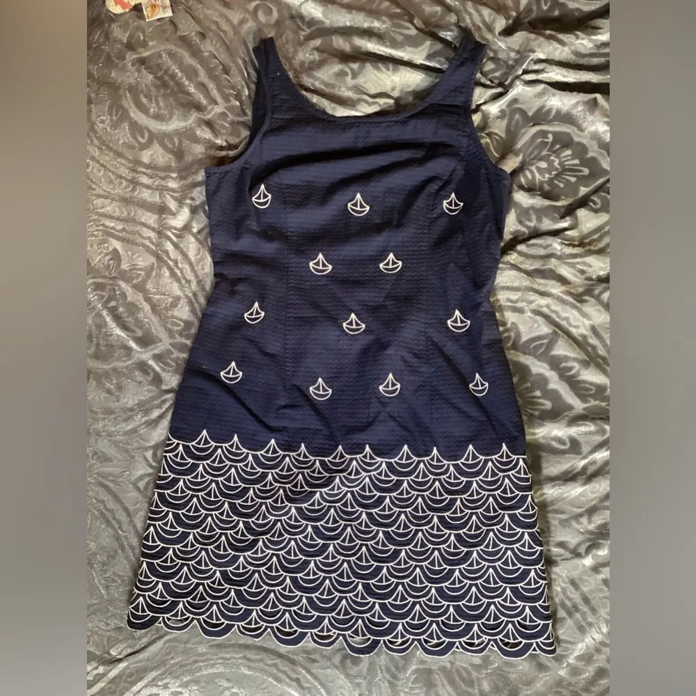 Lilly Pulitzer Clarita True Navy Sailing Embroidery Sailboat Shift Dress Size 6 - Image 8
