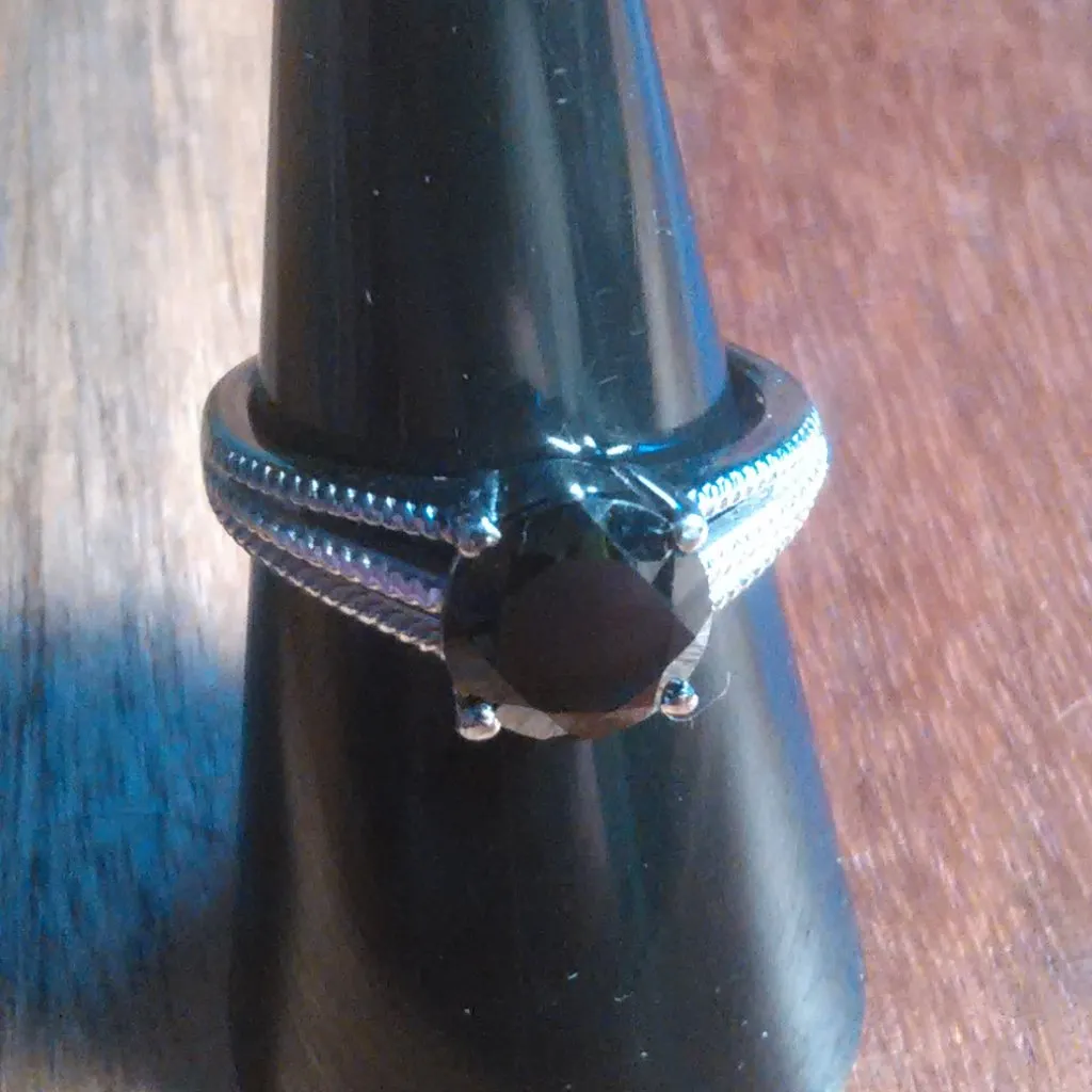 Thai Black Spinel Stainless Steel Solitaire Ring (Size 7) - Image 7