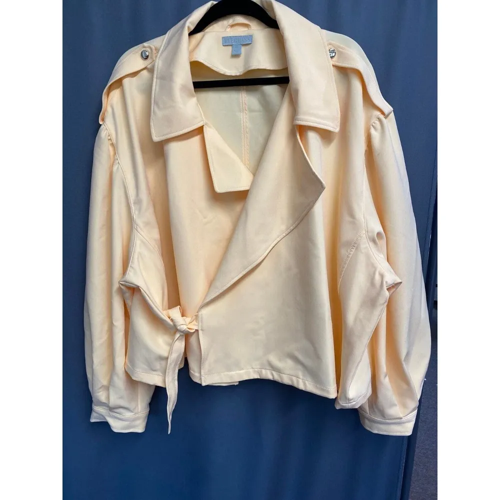 RyeGrass Cropped Jacket Women's 3X Yellow Side Tie Puff Sleeve Open Front B62 - Image 8