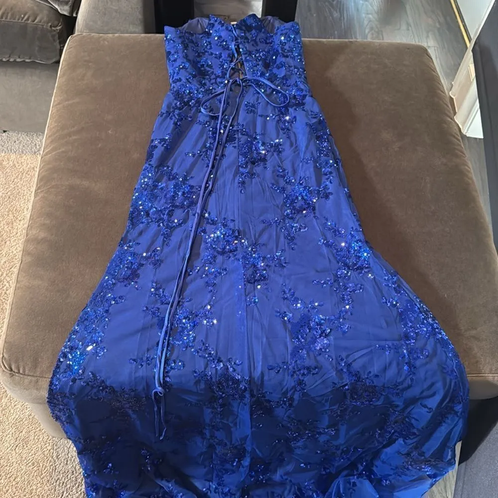 Women’s Blue Sparkly Mermaid Fit Prom Party Dress CrissCross Straps Size 2 - Image 11