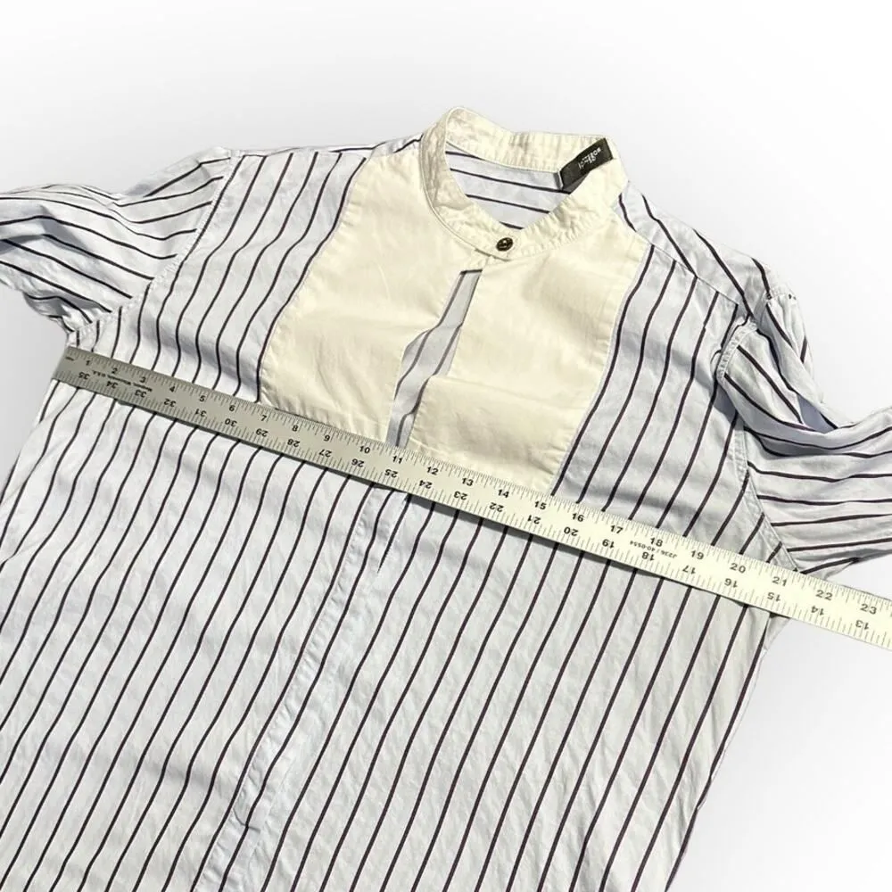 Rosetta Getty Tuxedo Shirt Women's 4 Blue White Long Sleeve High Neck Bib RTR - Image 9