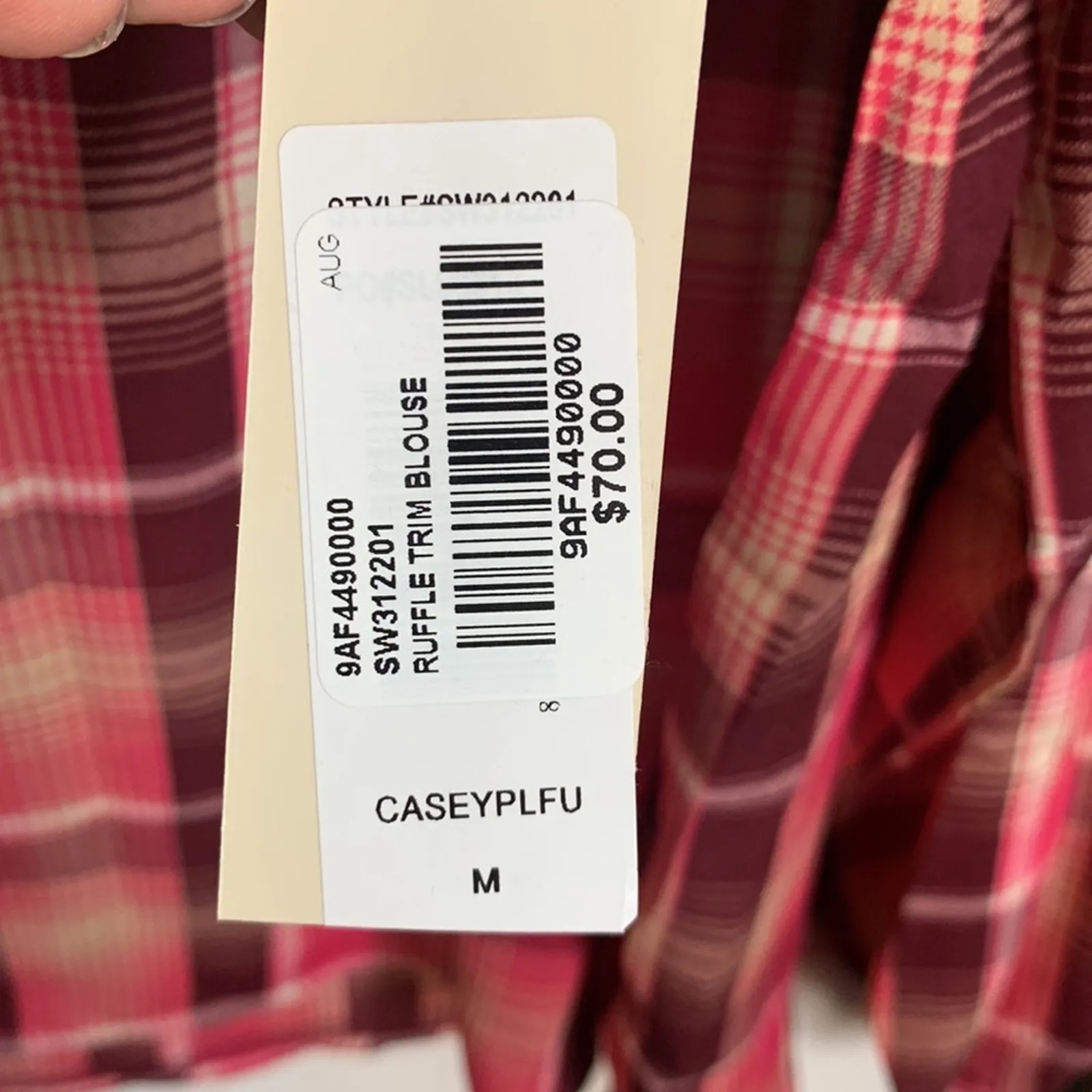 Sunny Leigh Ruffle Trim Plaid Blouse W-225 New with Tag Sz M - Image 3