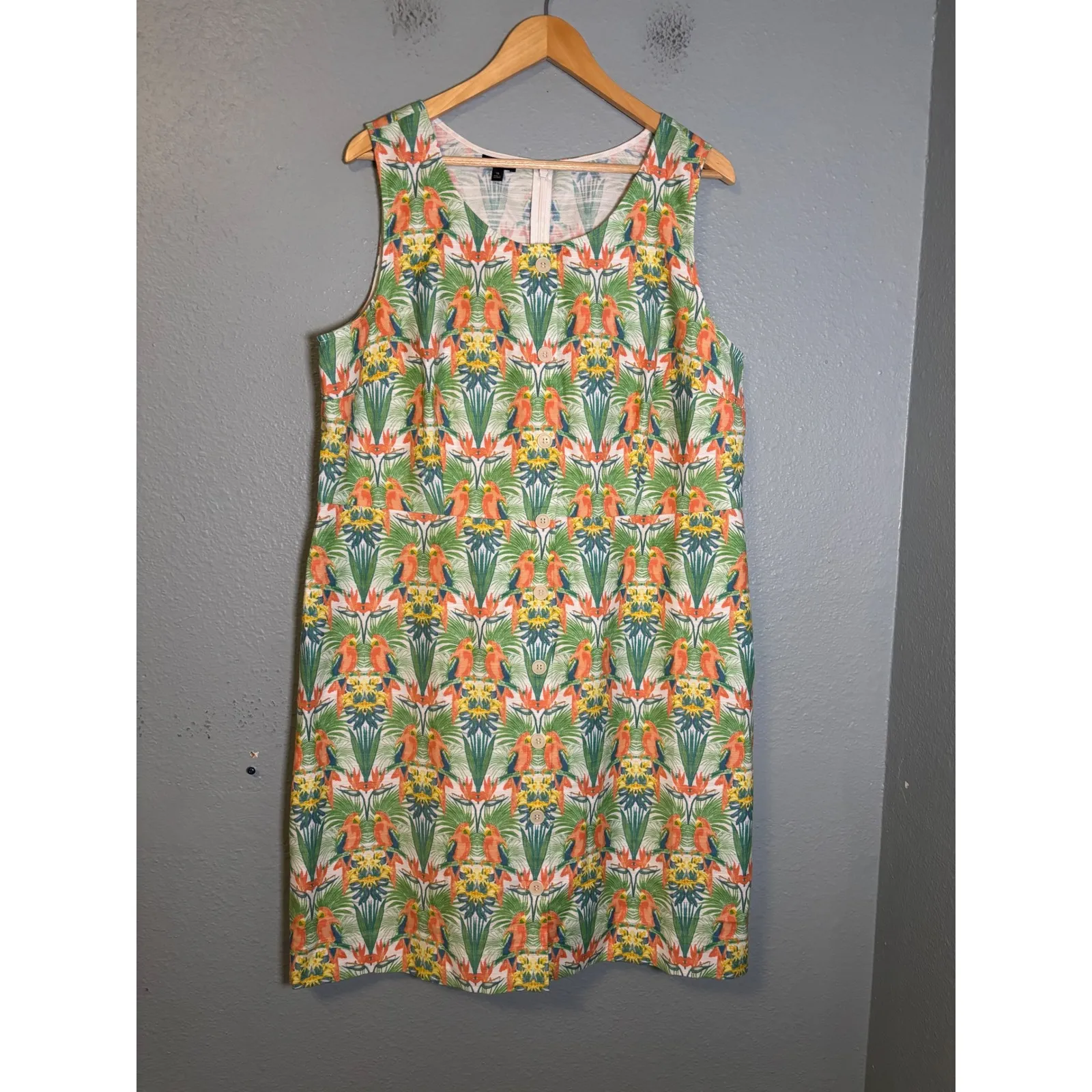 Talbots Tropical Bird Floral Print Sleeveless Shift Dress Size 18 Resort - Image 2