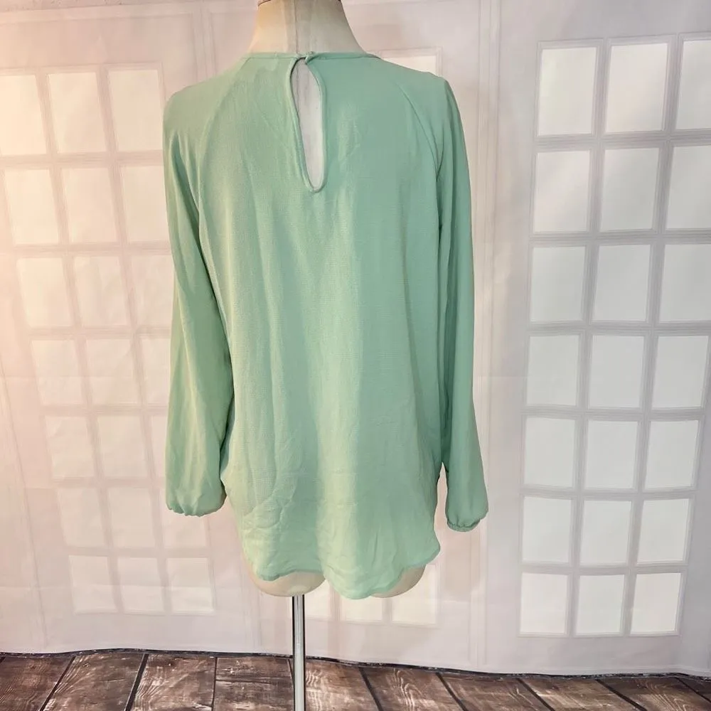 Michael Michael kors mint green long sleeve laced detail blouse size small - Image 6