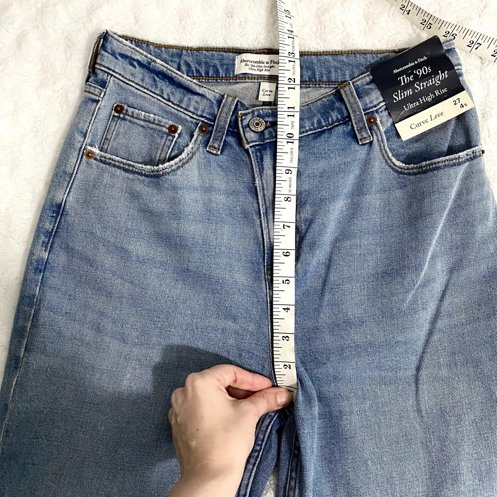 NWT Abercrombie & Fitch Curve Love The 90s Slim Straight Jeans 27/4 Short - Image 8