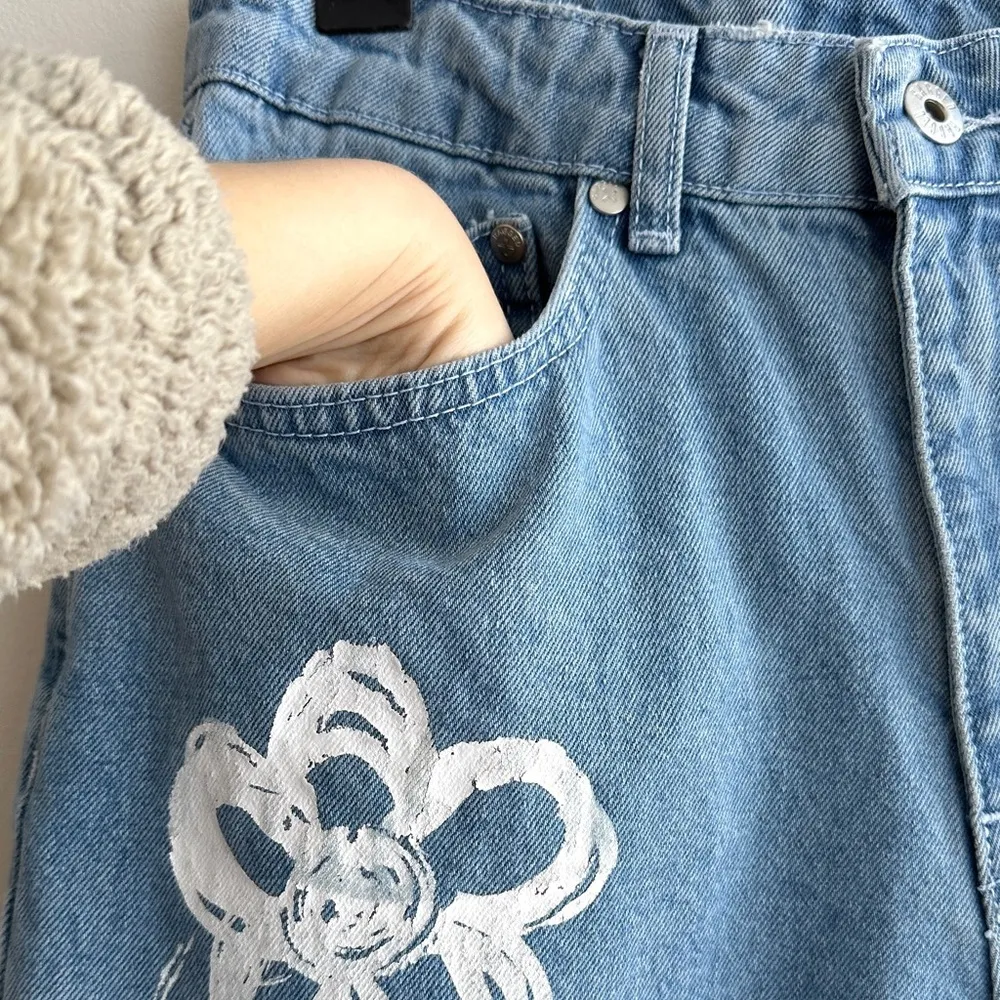 The Ragged Priest High Waist Straight Leg Denim Jeans Relaxed Fit Daisy Print - Image 9