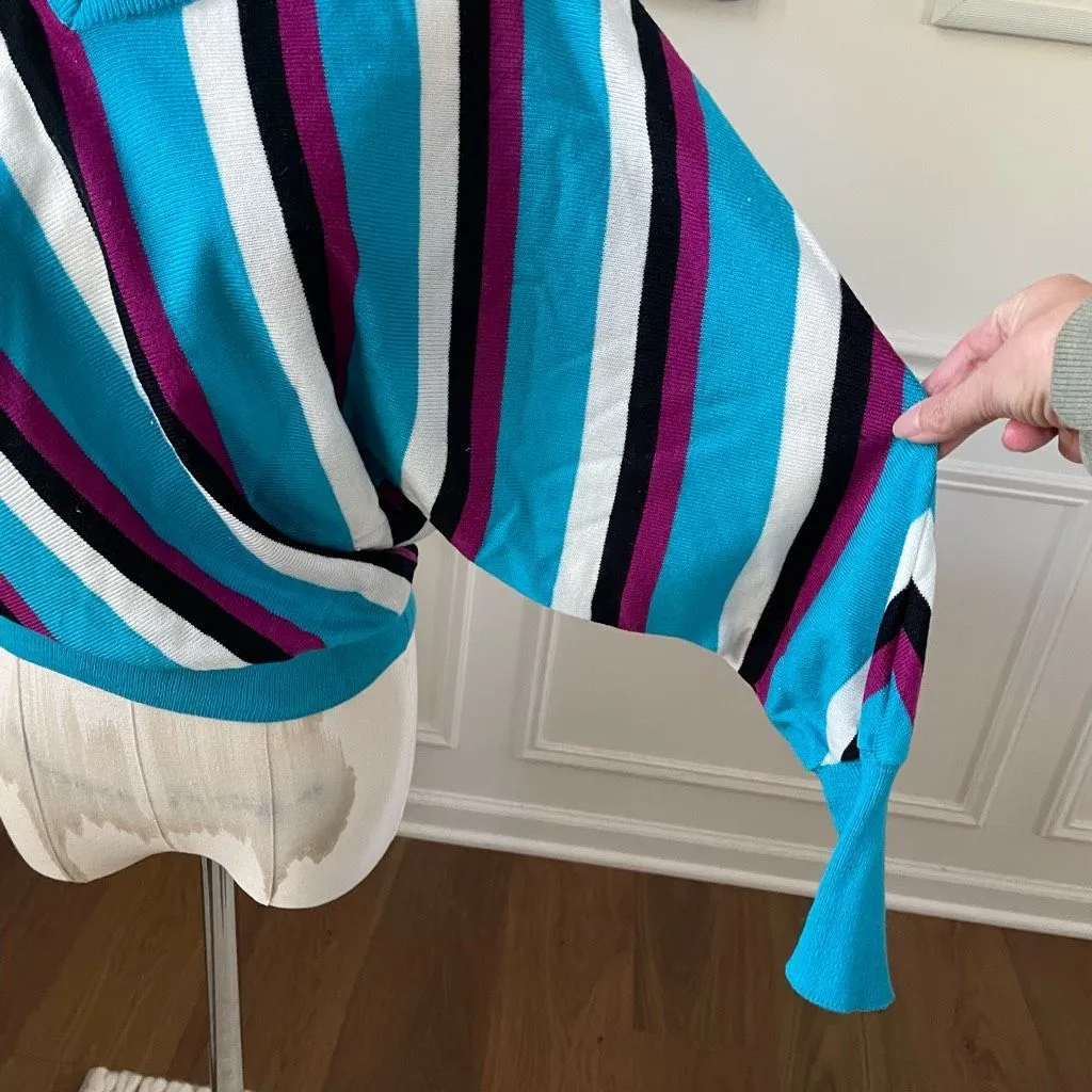 Vintage 80s Top Priority Teal Purple Dolman Sweater M Blue Size M - Image 5