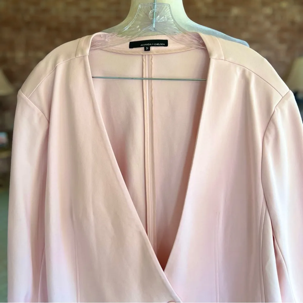Amanda & Chelsea Blazer Ponte Knit Cutaway Pink 3X Collarless One Button Pastel - Image 5
