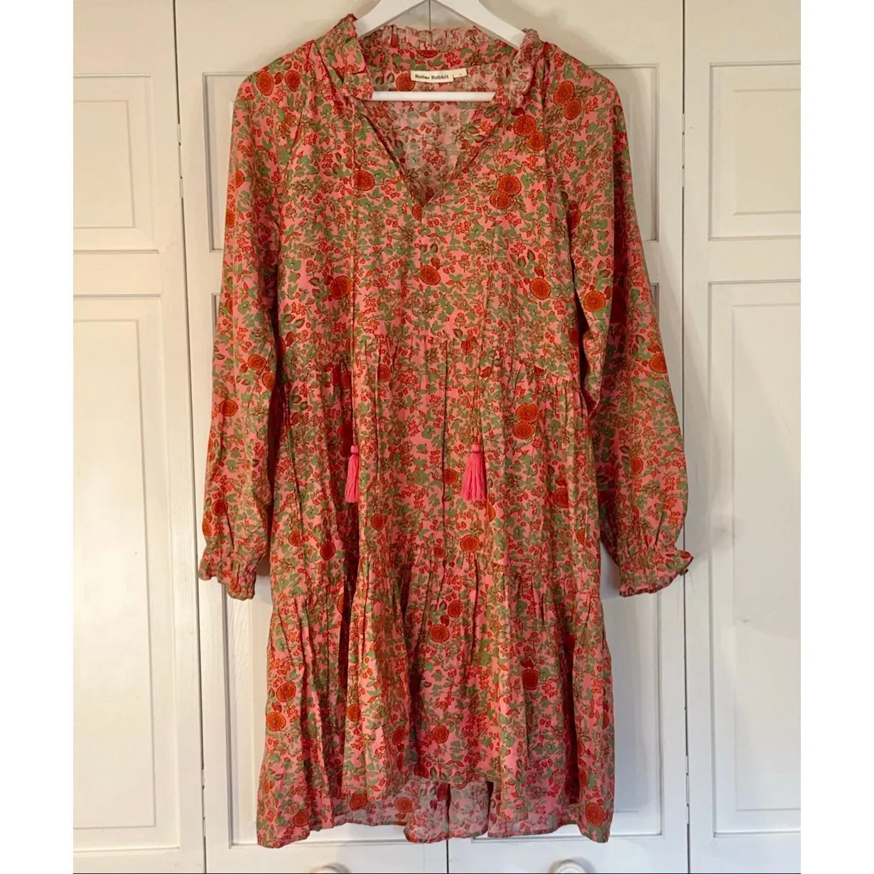 Roller Rabbit Rhody Janni cotton floral tiered long sleeve dress small - Image 5