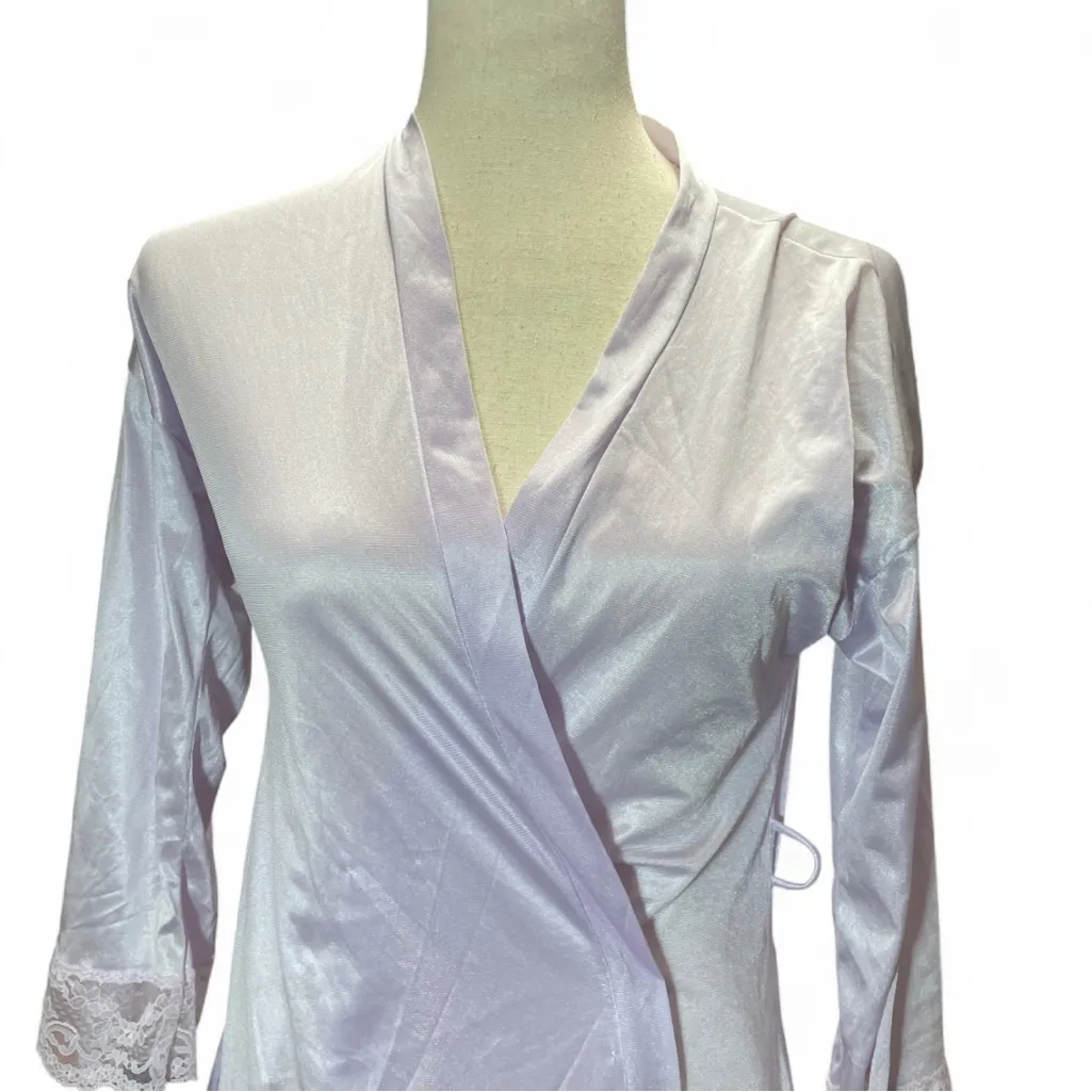 Vintage Fantasy Nightwear Lavender Robe Lace Sleeves Size Small Purple - Image 2