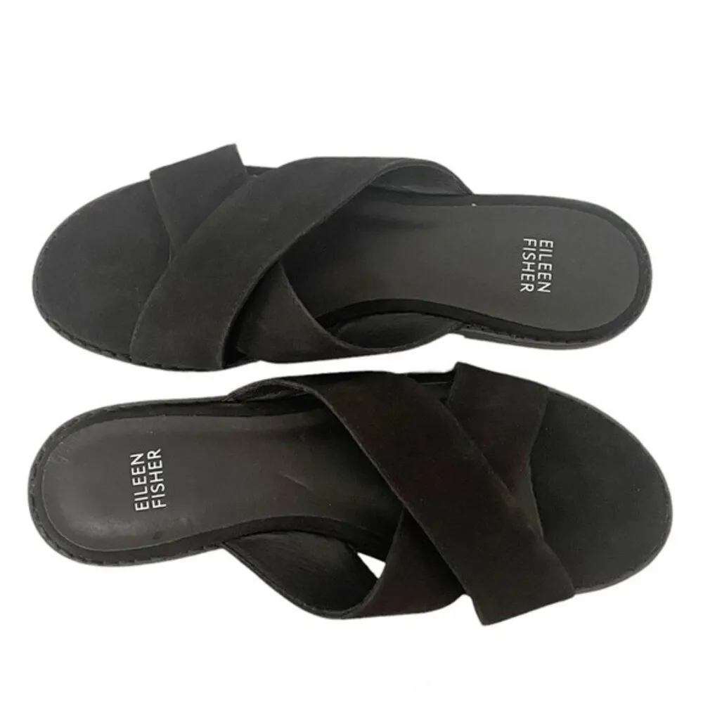NEW Eileen Fisher Cross Strap Sandal Black Suede Size 8 Minimalist Slides NWOT - Image 11