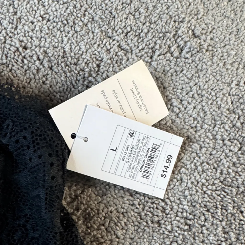 Auden Black Lace Lightly Lined Racerback Bralette SIZE L Size L - Image 3