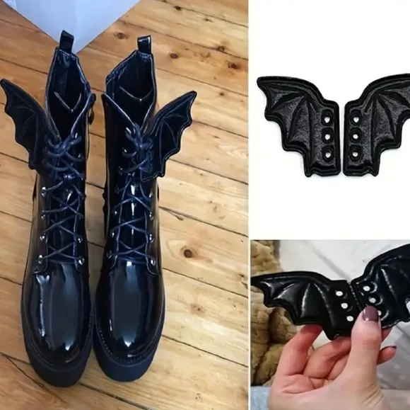 NWT! 2Pc Shoe Decoration Black Bat Shoe Wings Lace Up Accessories For Sneakers - Image 3