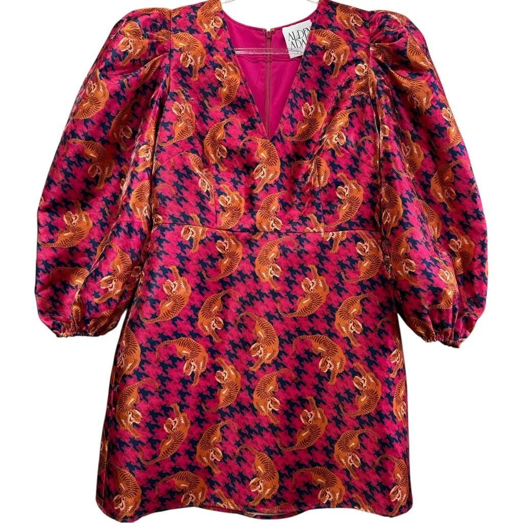 NWT Alden Adair Sophie Mini Dress Party Prowl Pink Tiger Print Puff Sleeve Bow M Size M - Image 4