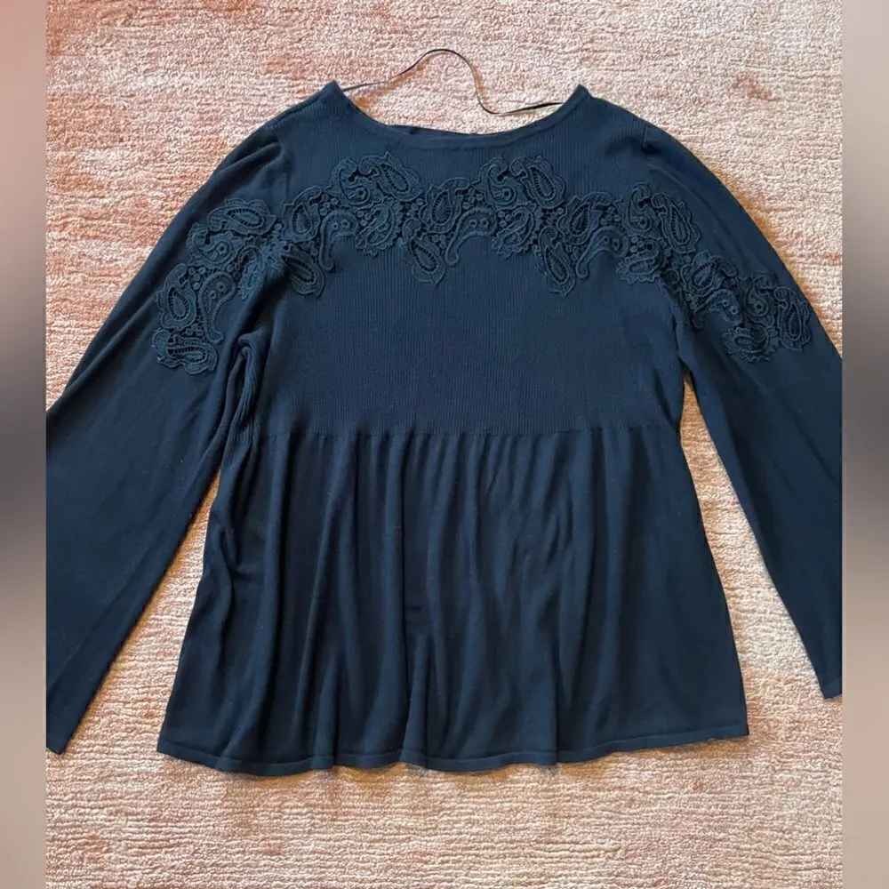 Embroidered black jersey blouse - Image 2
