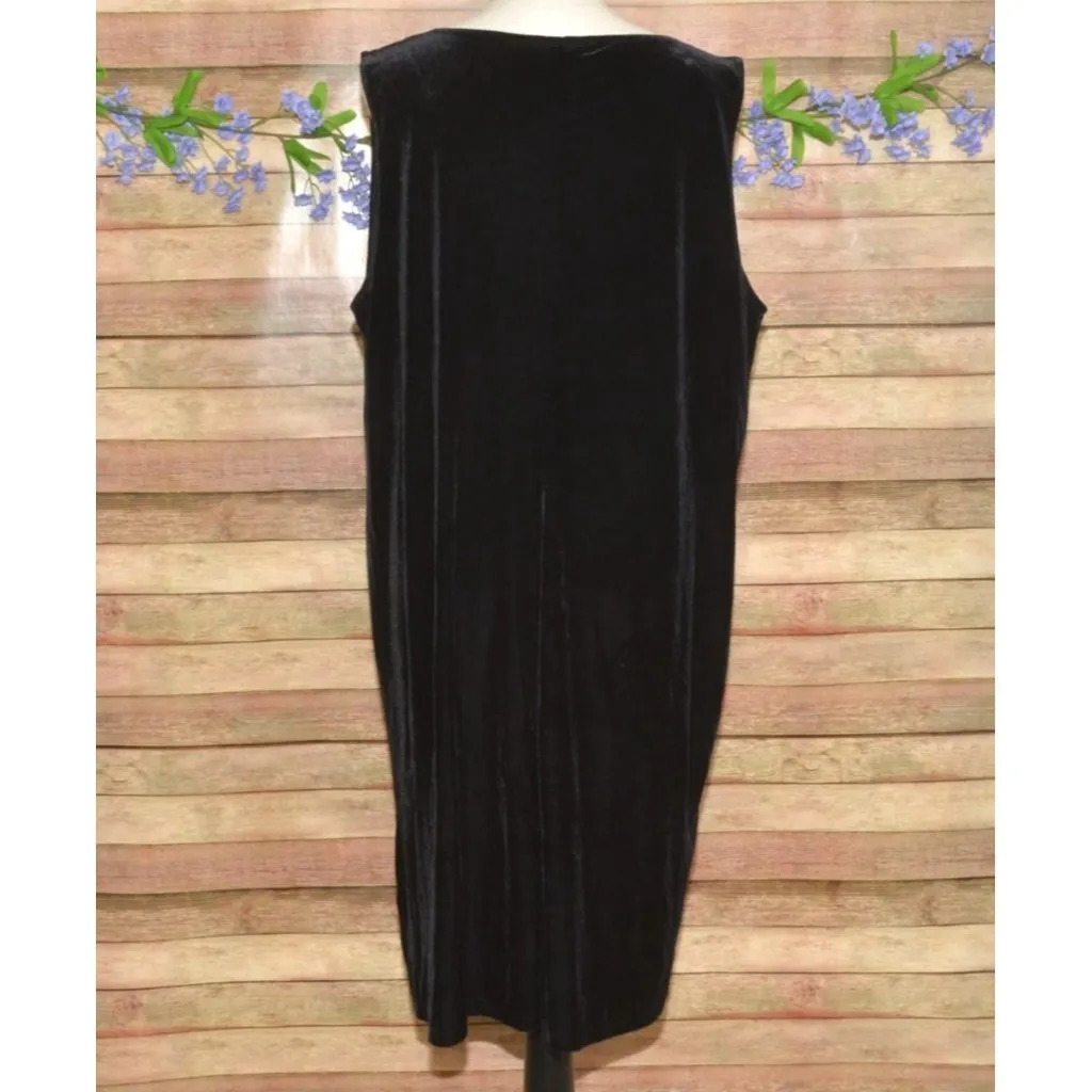 VTG Y2K Black Velvet Sleeveless Midi Dress 1X Glitter Floral Whimsigoth Fairy - Image 6