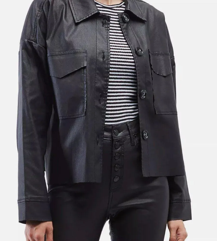 Oat New York vegan leather shirt jacket Black - Image 6