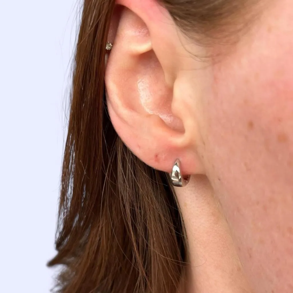 White Gold Plated Silver Hoop Earrings - Image 2